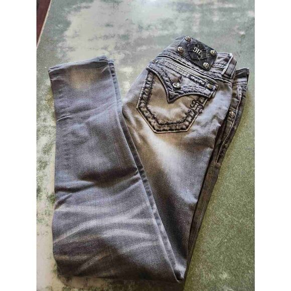 Miss Me Style JS5014AK94 Signature Ankle Skinny Distressed  Dark Gray jeans sz 2 - Picture 1 of 4